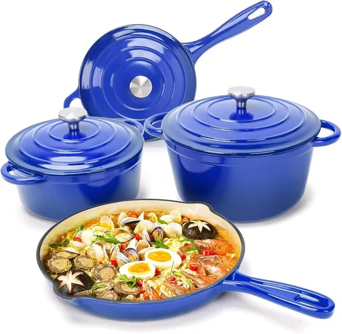 Miniatura 15 de Hisencn Sartén de Hierro Fundido Esmaltado - Juego de Sartenes con Recubrimiento Cerámico de 8''/9.5''/11'', Compatible con Azul cobalto