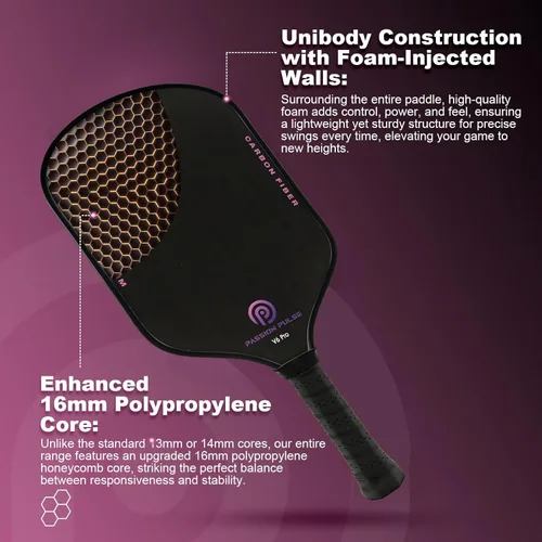 Miniatura 3 de Paletas de pickleball 2025, superficie de fibra de carbono cruda (CSF) de 0.63 pulgadas T700 de grano alto y giro, paletas de bola Pro Pickle Negro