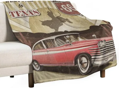 Miniatura 100 de Manta de motocicleta antigua, rústica y clásica, con temática de auto clásico, ruta de EE. UU., 66, patrón impreso, manta de franela súper suave