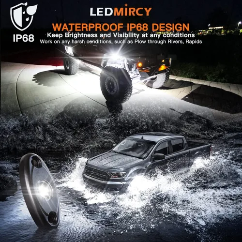 Miniatura 3 de LEDMIRCY R1 - Luces de roca blanca pura, 40 unidades, luces LED de alta potencia para todoterreno, camión, ATV, UTV, SUV, RZR, luz impermeable a