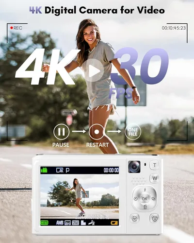 Miniatura 4 de Cámara digital 4K, cámaras de enfoque automático de 48 MP para fotografía, cámara compacta de vlogging con cámara frontal y trasera, cámaras de Beige