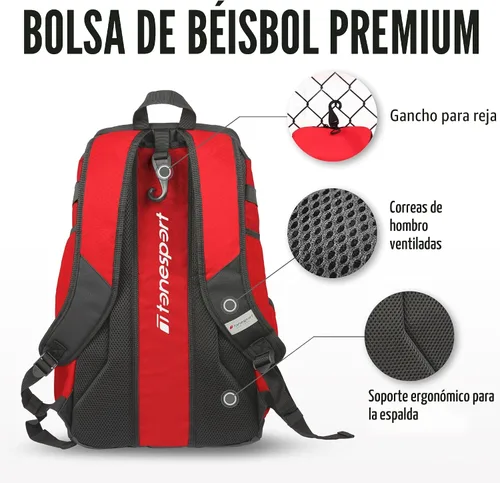 Miniatura 4 de Tonesport, Bolsa de Béisbol - Mochila para Béisbol, Sóftbol, T-Ball - Bolsa de Bate para Adultos y Jóvenes Rojo