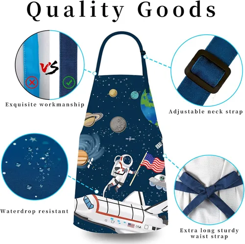 Miniatura 3 de Delantal para niños, delantal unisex con correa ajustable para el cuello, delantal de cocina para cocinar, pintar y hornear Azul oscuro