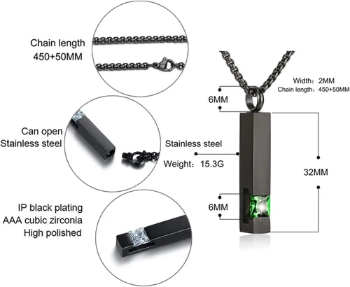 Miniatura 63 de YOUFENG collar con urna para cenizas, cubos de piedras natales, urna para cenizas humanas, collar de urna de cremación, relicario, recuerdo