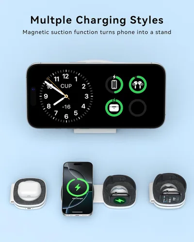 Miniatura 3 de Cargador inalámbrico plegable 2 en 1 Mag-Safe para iPhone 16 15 14 13 12 Series, Apple Watch Series/Ultra/SE, Airpods/Pro, cargador Magsafe portátil