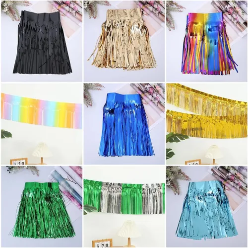 Miniatura 4 de Banner de flecos de aluminio, 9.84 pies de papel de aluminio metálico brillante para colgar, guirnalda de flecos de oropel para boda, fiesta