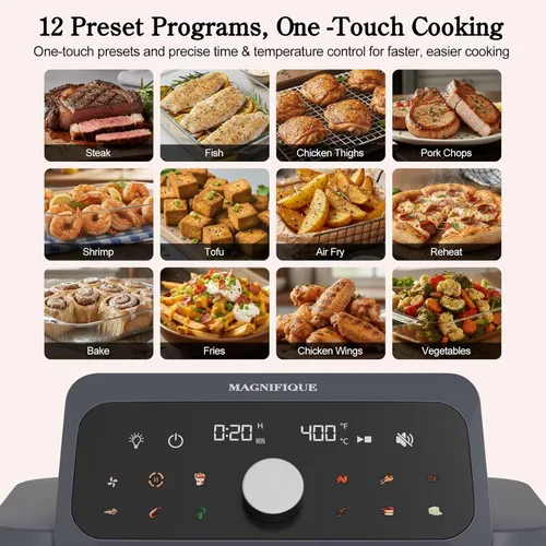 Miniatura 8 de MAGNIFIQUE - Freidora de aire de 6 cuartos de galón de gran capacidad, horno freidora de aire de vidrio no tóxico, pantalla táctil digital 12 en 1
