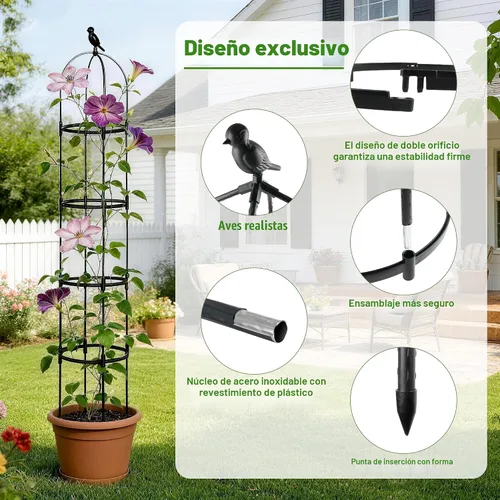 Miniatura 3 de Enrejado de obelisco de jardín de 6 pies para plantas trepadoras, tubo de metal inoxidable con revestimiento de plástico resistente, soporte de Negro
