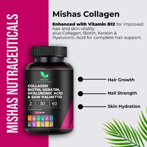 Miniatura 9 de Multi Collagen Hair Pills – Biotina 10,000 mcg, queratina y ácido hialurónico – Crecimiento del cabello – Piel y uñas Vitaminas y bloqueador de DHT
