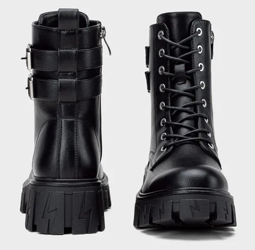 Miniatura 8 de Vepose Botas de combate para mujer, botines de plataforma con cordones y tacón grueso con cremallera