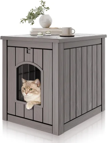 Miniatura 9 de Casa para gatos al aire libre resistente a la intemperie, casa de plástico para gatos exterior impermeable con puerta frontal abierta, refugio
