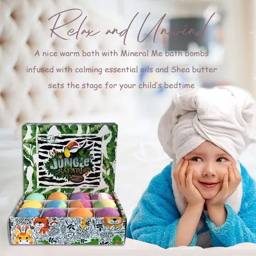 Miniatura 9 de Bombas de baño para niños con sorpresa en el interior, 12 burbujas de baño con juguetes de animales de la selva. Hidratante, suave y seguro