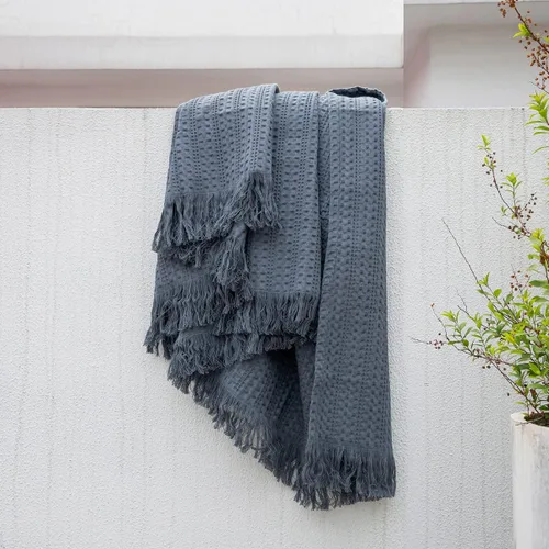 Miniatura 6 de Manta de Gofre 100% Algodón con Flecos, Manta de Tejido Gofre Prelavada para Todas las Estaciones, Manta Ligera Transpirable Suave y Acogedora tipo