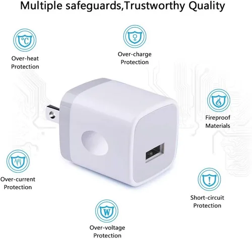 Miniatura 3 de Bloque de carga para iPhone, caja de carga, cubo USB, paquete de 10 cargadores de pared de un solo puerto de 1A/5V, adaptador de enchufe USB, Blanco