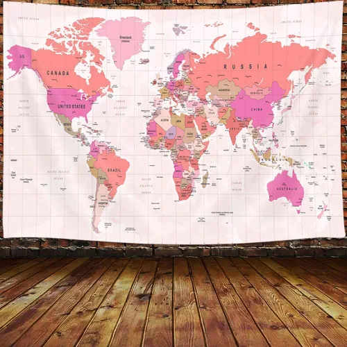 Miniatura 13 de JAWO Tapiz de mapa del mundo, mapa del mundo con países y ciudades principales, tapices de pared para niños y estudiantes, tapiz de mapa mundial