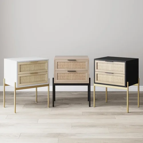 Miniatura 9 de Nathan James Benjamin - Mesita de noche moderna con 1 cajón, mesita de noche rústica con cajón, bordes redondeados con asa de metal, color marrón