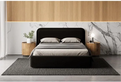 Miniatura 5 de Chloe - Cama de plataforma tapizada No requiere somier (borde negro, marco de cama queen)