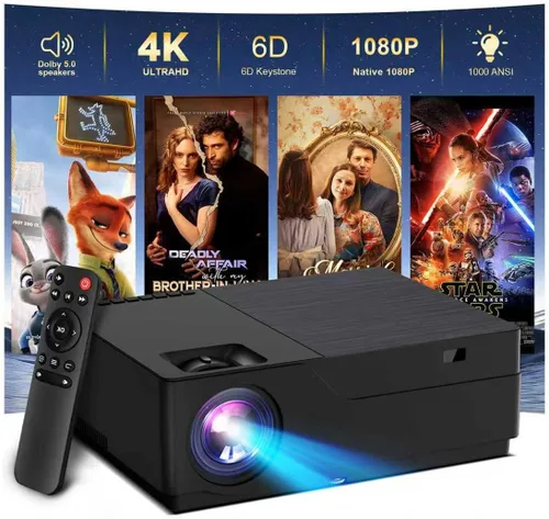 Miniatura 8 de Mini proyector con WiFi y Bluetooth, proyector inteligente compatible con 1080P con aplicaciones integradas, proyector de películas para exteriores