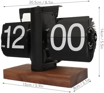 Miniatura 6 de Reloj abatible, retro vintage digital abatible, funciona con pilas, giro automático, estante de escritorio mecánico para sala de estar, oficina