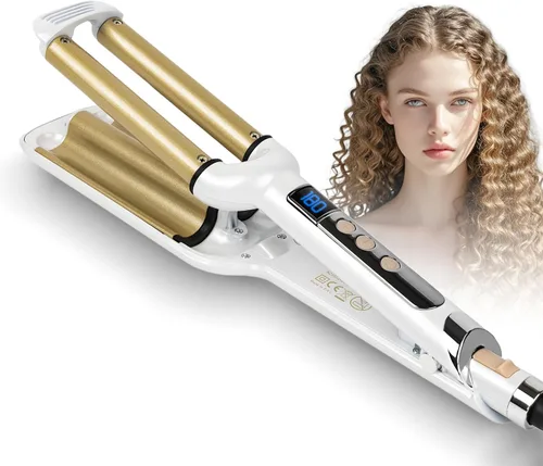 Ondulador de pelo ondulado de 3/4 pulgadas, rizador de 3 barriles profundos, rizador de cerámica, temperatura ajustable, rizador de pelo ligero