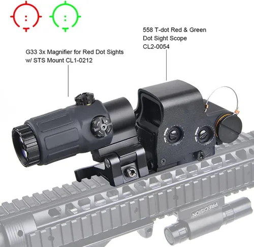 Miniatura 5 de 558 Green Red Dot Reflex Sight + G33 3X Lupa Combo, mira híbrida holográfica óptica con lupa G33, multiplicador de liberación rápida