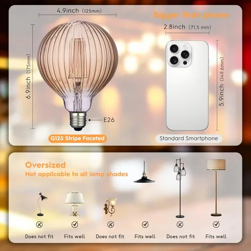 Miniatura 2 de Focos de luz, 4 W, regulables, decorativos, grandes, únicos, ámbar, globo, G125 Edison, bombillas LED con filamento de jaula de ardilla, base media