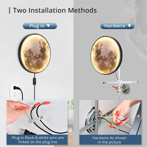 Miniatura 6 de Lámpara de pared de luna regulable de 9.5 pulgadas con control remoto, moderna lámpara de pared LED enchufable, lámpara de pared negra de 12 W