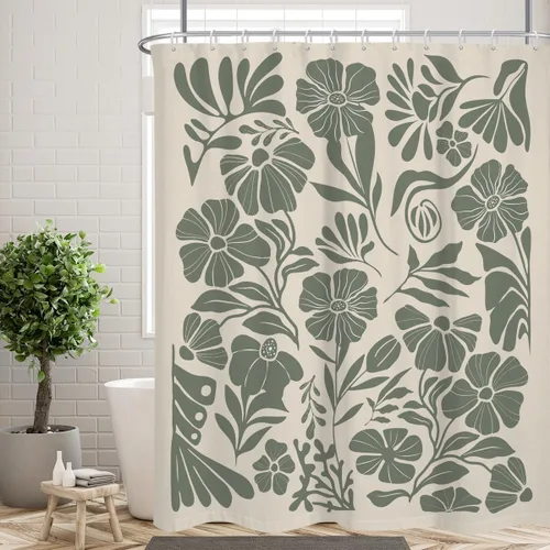 Miniatura 24 de Black Floral Shower Curtain Stall Small Half Single Mini Boho Flower Farmhouse Vintage Gothic Abstarct Retro Funky Botanical Moody Fabric Cloth