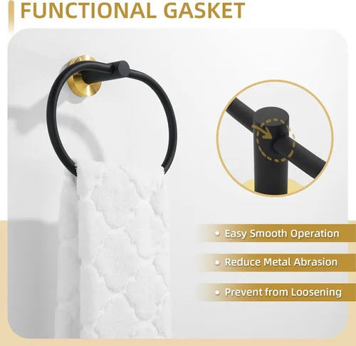 Miniatura 6 de Angle Simple Toallero con forma de anilla giratorio, soporte para toallas de mano de acero inoxidable para baño, colgador para pared, negro y dorado
