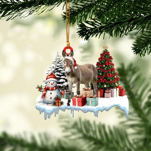 Miniatura 8 de Talataca Burro con sombrero de Navidad, reno con tira de luces 2D plano para espejo retrovisor de automóvil, accesorios para el árbol de Navidad