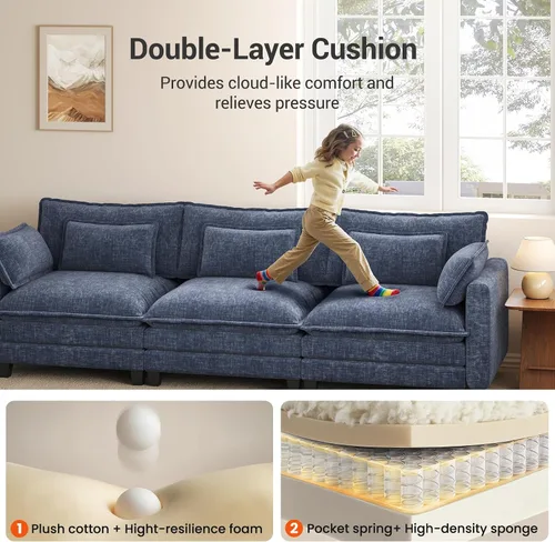 Miniatura 3 de Pipishell 110.6" U-Shaped Modular Sectional Sofa, 5-Seat Modern Chenille Deep Seat Comfy Cloud Couch with 2 Movable Ottoman & Throw Pillows for
