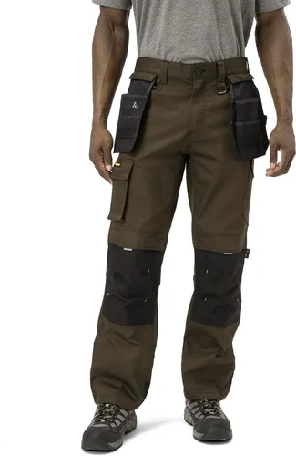CAT H2O Defender - Pantalones de trabajo resistentes al agua para hombre con rodillas reforzadas, bolsillo tipo cargo con fuelle y bolsas para