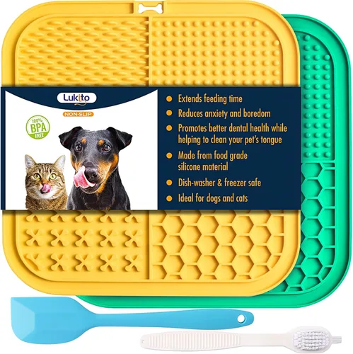 Miniatura 10 de LUKITO Alfombrilla para lamer perros y gatos, paquete de 2 con ventosas, tapete para lamer perros para aliviar la ansiedad, juguetes para perros