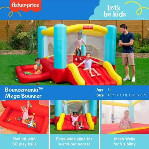 Miniatura 3 de Fisher-Price Bouncemania - Casa hinchable inflable con 50 pelotas de juego, multicolor