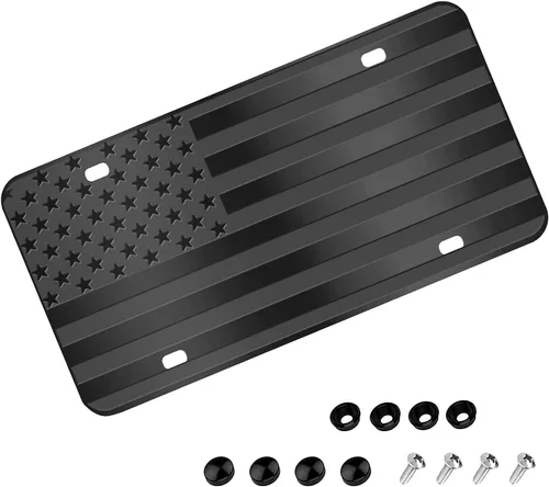 Miniatura 6 de Placa de matrícula de bandera estadounidense, decoración frontal negra con placas de matrícula de bandera con 4 agujeros, placa de matrícula Plateado