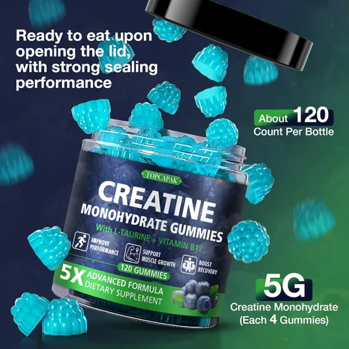 Miniatura 8 de Gomitas de Monohidrato de Creatina para Hombres y Mujeres - Sabor a Arándano, en Forma de Frambuesa - Gomitas de Creatina Masticables con Taurina