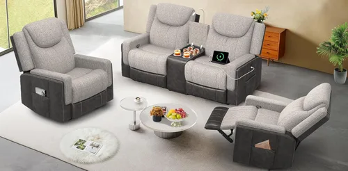 Miniatura 20 de Dresegmt Sofá reclinable, 2 vías multifunción manual de 3 plazas con portavasos, almacenamiento y puertos USB, moderno sofá multifuncional, sofá
