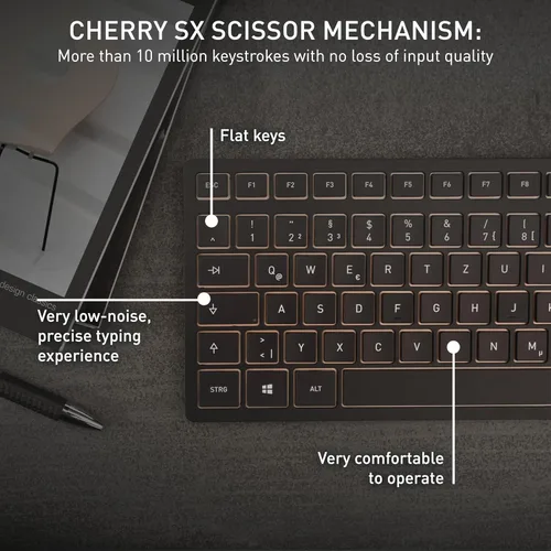 Miniatura 4 de CHERRY DW 9100 Slim, juego de teclado y mouse inalámbricos, conexión Bluetooth y RF de 2.4 GHz, teclas silenciosas, escritura cómoda, recargable