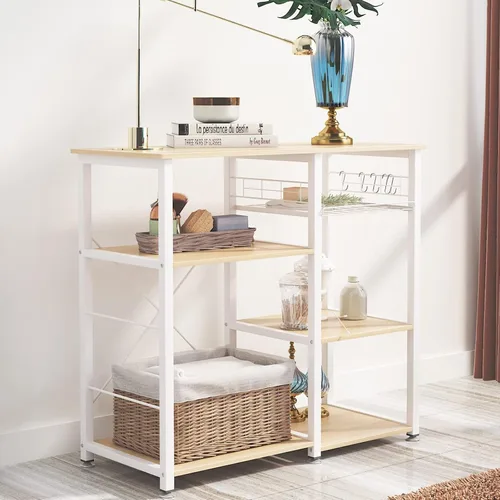 Miniatura 9 de SDHYL Barra de café, estante para panaderos de 35 pulgadas, soporte para microondas con 5 estantes de almacenamiento, ganchos colgantes, estantes