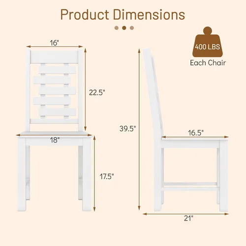 Miniatura 3 de Giantex Juego de 2 sillas de comedor de madera, sillas de cocina de madera de goma 100% maciza con respaldo alto e inclinado, asiento ancho, sillas