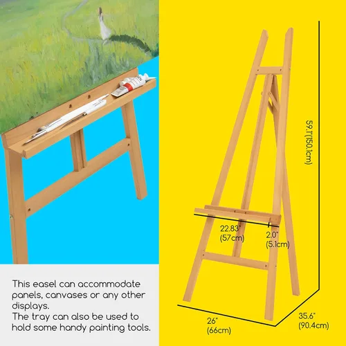 Miniatura 2 de MEEDEN Caballete de arte para exhibición, caballetes ajustables de madera de haya para pintar, sostener lienzo de hasta 90 pulgadas, ideal