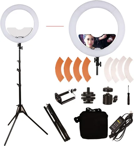 Miniatura 8 de Anillo de maquillaje LED de 18 pulgadas y 65 W con espejo para tatuaje de cejas, lámpara de pestañas, luz de belleza, lámpara de extensión