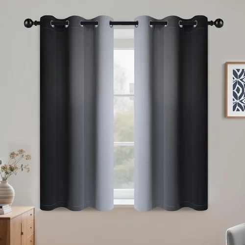 Miniatura 58 de COSVIYA Cortinas 100% Opacas Azul Degradado con Lazos Ajustables para Cocina Aislamiento Térmico Oscurecimiento de Habitación Cenefa con Bolsillo