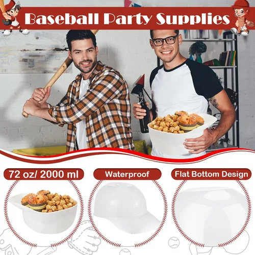Miniatura 5 de Tanlade Casco de béisbol de plástico grande de 72 onzas, cuencos de béisbol, cuencos para aperitivos, helado, postre para trabajadores de Blanco