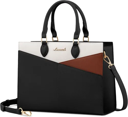 Miniatura 9 de LOVEVOOK Bolsos para mujer, bolsos tipo cartera con asa superior, bolso de mano de cuero negro con cremallera, bolso cruzado con asa superior