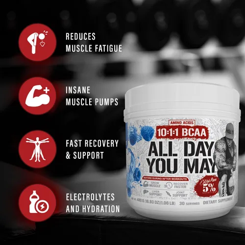 Miniatura 3 de 5% Nutrition Rich Piana AllDayYouMay BCAA Powder Aminoácidos prémium para intra y después del entrenamiento, hidratación, resistencia