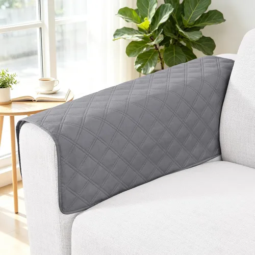 Miniatura 66 de Smiry Funda impermeable para cama de mascota, suave y lavable, para muebles, cama, sofá, reversible, a cuadros (30 x 53 pulgadas, color beige/beige)