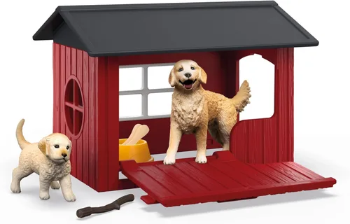 Miniatura 9 de Schleich Farm World - Juego de 6 piezas de perrera de juguete con Golden Retrievers para niños. Juguetes de animales de granja para niños y niñas.