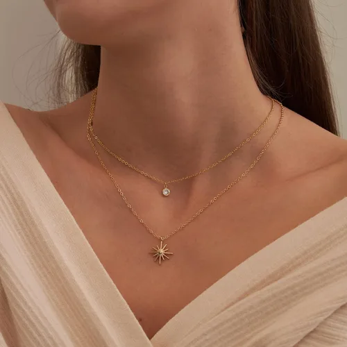 Miniatura 3 de Tewiky Delicados collares chapados en oro de 14 quilatesplata con circonita cúbica para mujer, joyería de circonita cúbica simple, regalos de moda