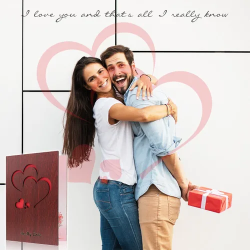 Miniatura 6 de Creawoo Tarjeta de felicitación de amor hecha a mano de madera de nogal con caja de regalo única, el mejor día de San Valentín, aniversario